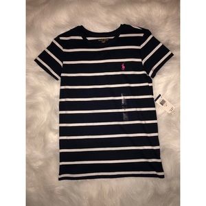 Navy & white Polo tee with pink icon💖